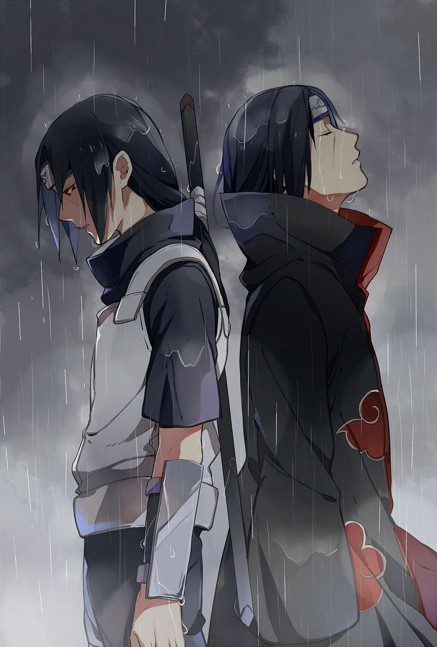 Itachi Uchiha and Sasuke Uchiha Standing Back to Back in the Rain HD phone wallpaper