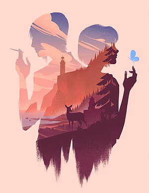 Life is Strange Double Exposure Art Featuring Chloe and Max in Arcadia Bay Landscape HD phone wallpaper