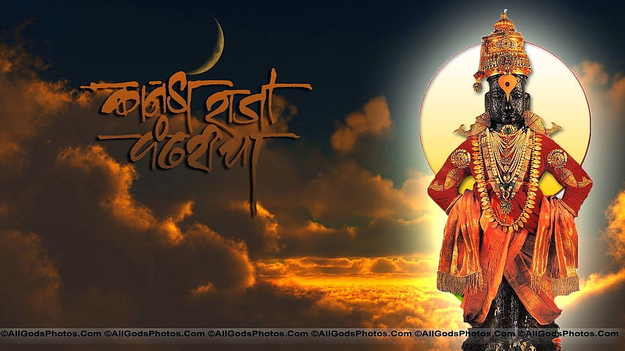 Vitthal Devotee Statue Adorned in Red Garments Against Golden Sunset Sky HD wallpaper