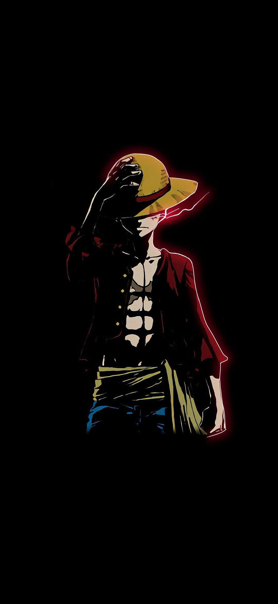 One Piece Luffy Dark Anime Illustration with Straw Hat and Red Glow HD phone wallpaper
