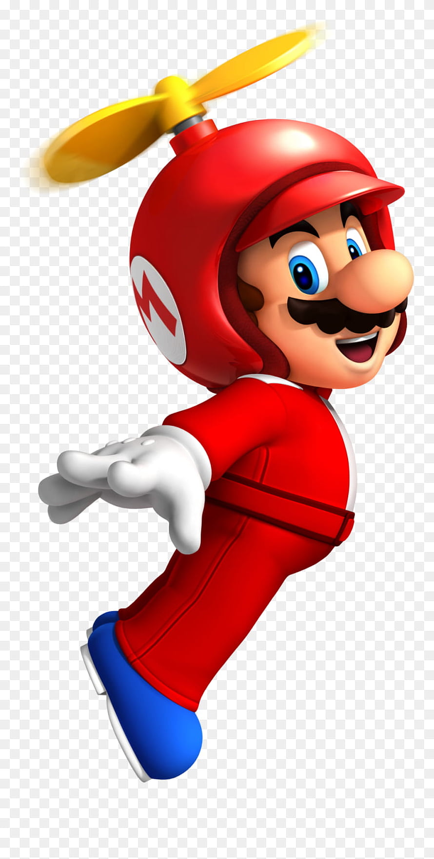 Super Mario wearing a red propeller cap and flying through the air in a 3D render HD phone wallpaper