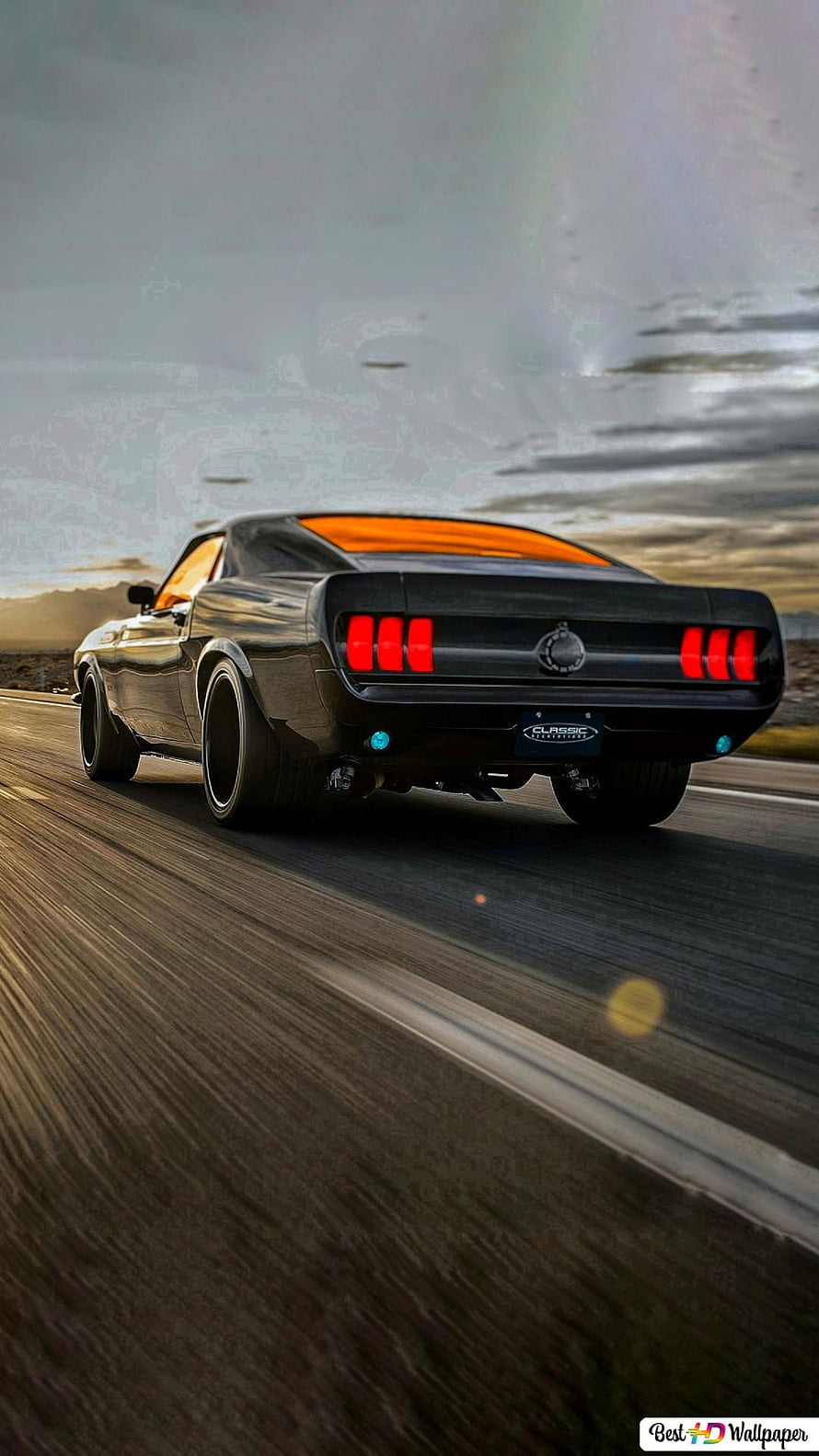 1969 Ford Mustang Boss 429 Rear View on Open Highway at Dusk HD phone wallpaper