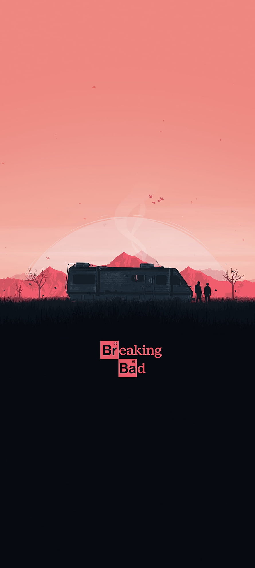 Breaking Bad Minimalist Illustration with RV Silhouette at Sunset HD phone wallpaper