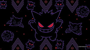 Gengar and Haunter Neon Line Art Pattern on Black Background HD wallpaper