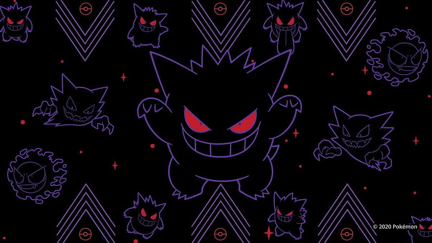 Gengar and Haunter Neon Line Art Pattern on Black Background HD wallpaper