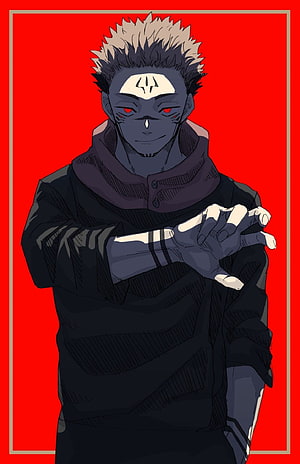 Sukuna Anime Character Portrait With Red Eyes And Dark Attire On Red Background HD phone wallpaper