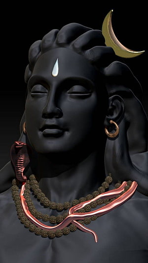 Lord Shiva 3D Digital Sculpture with Crescent Moon and Serpent HD phone wallpaper