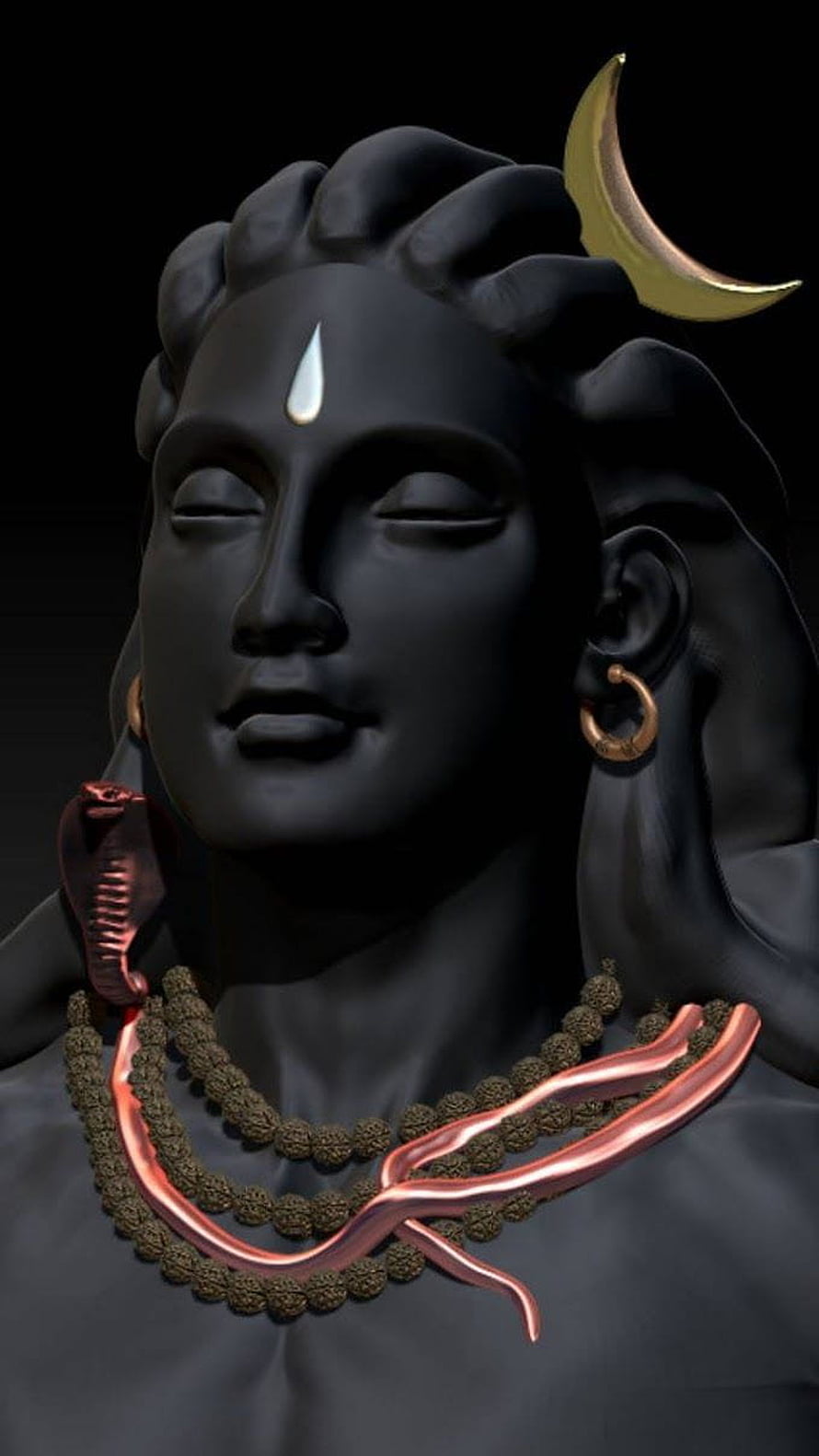 Lord Shiva 3D Digital Sculpture with Crescent Moon and Serpent HD phone wallpaper