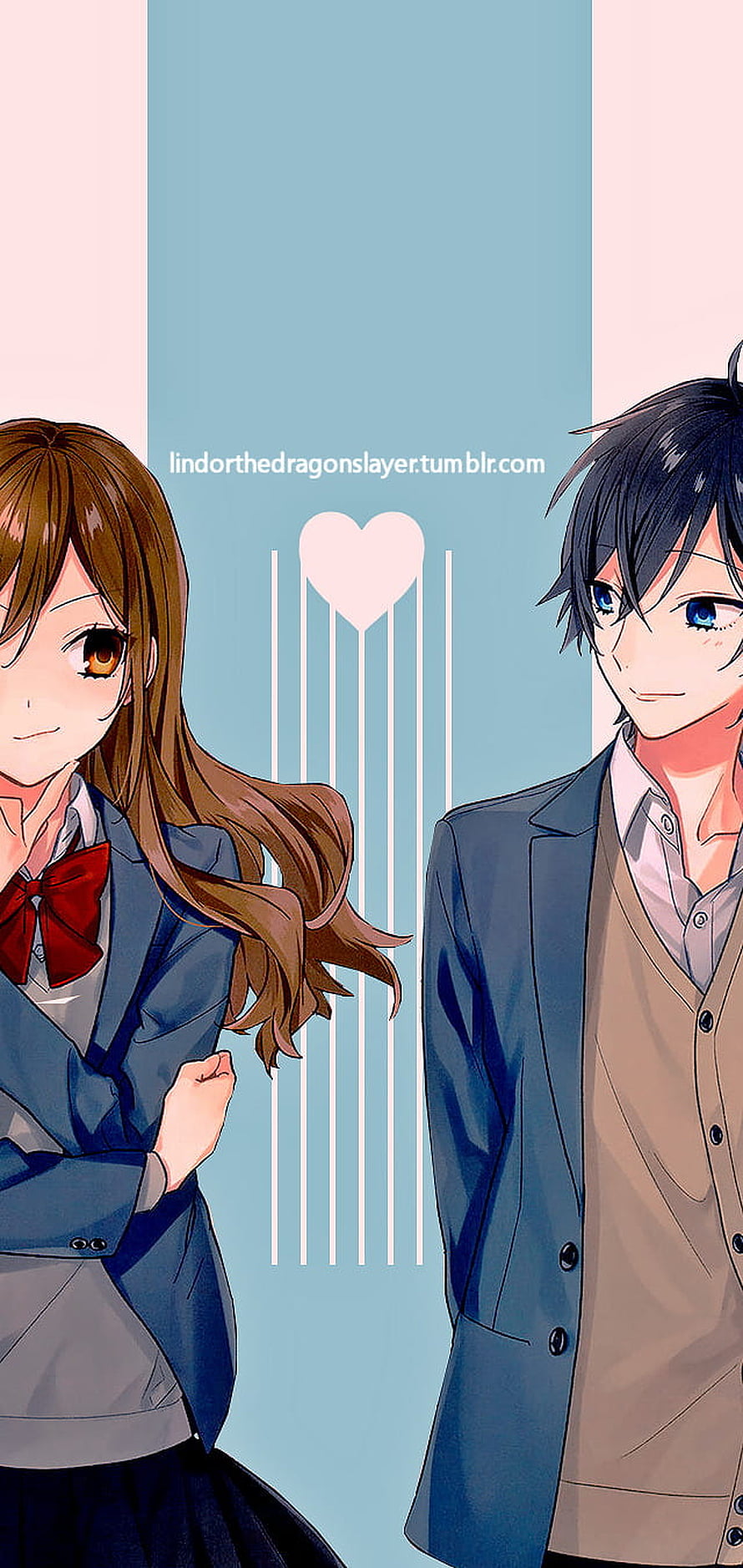 Horimiya Anime Couple in School Uniforms with Heart Motif HD phone wallpaper