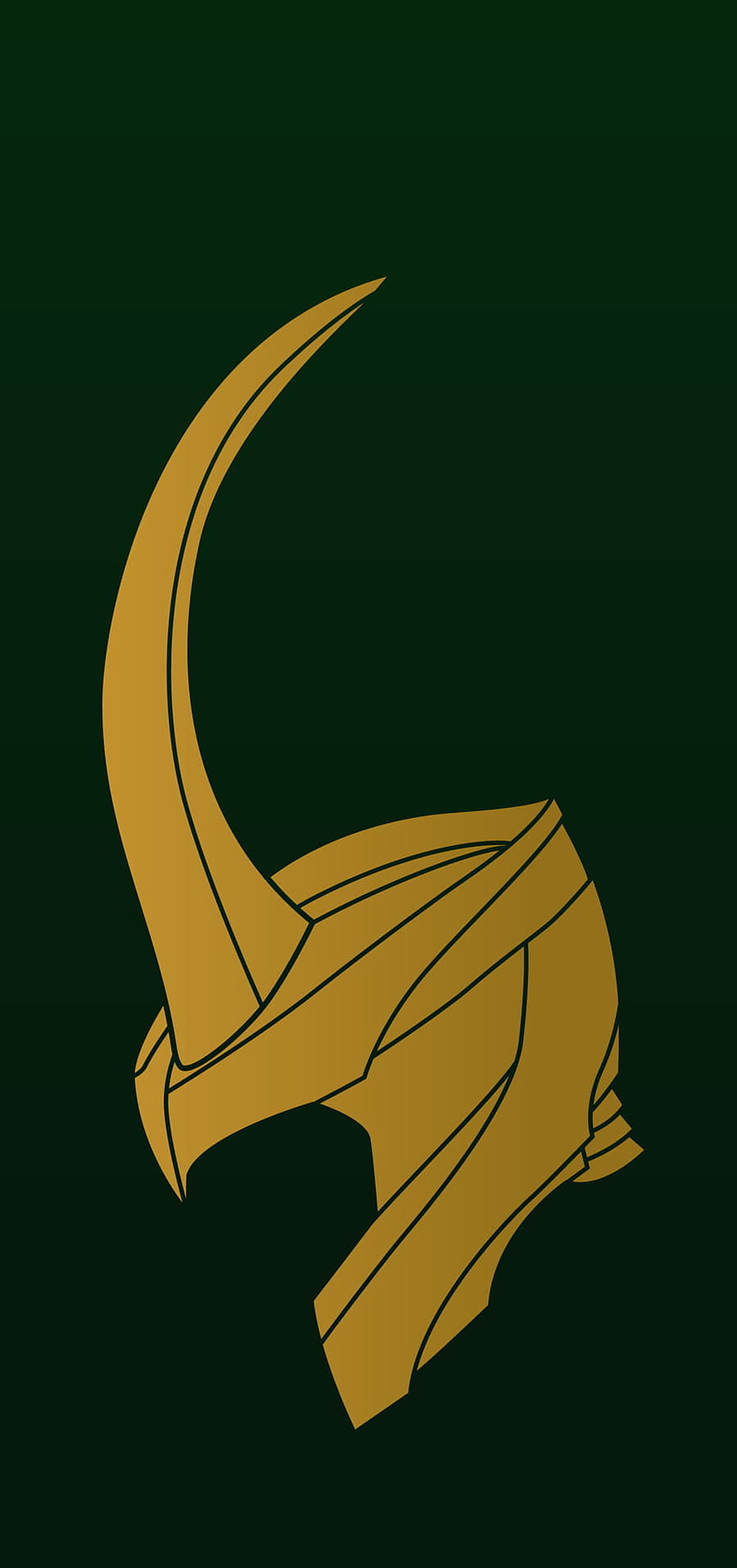 Loki's Helmet Minimalist Gold Line Art on Dark Green Background HD phone wallpaper