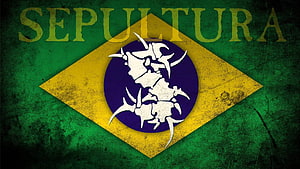 Sepultura Band Logo on Grunge Brazilian Flag Background HD wallpaper