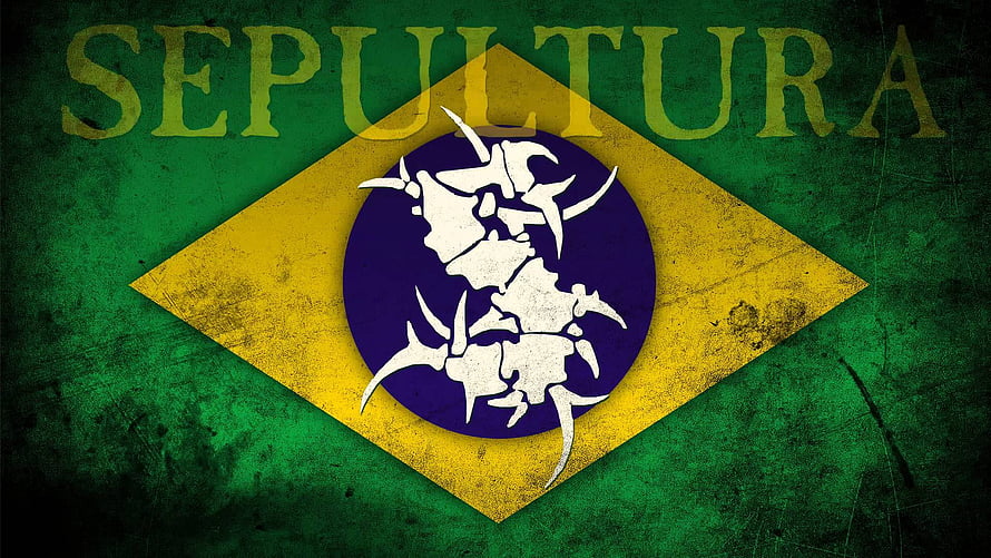 Sepultura Band Logo on Grunge Brazilian Flag Background HD wallpaper