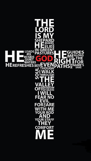 Psalm 23 The Lord Is My Shepherd Cross Typography on Black Background HD phone wallpaper