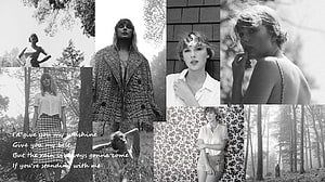 Taylor Swift Folklore Black and White Photo Collage with Lyrics HD wallpaper