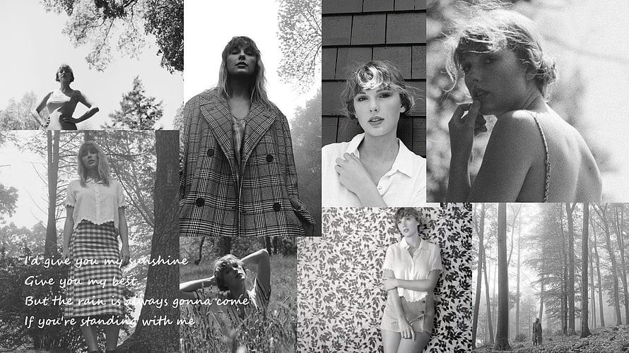 Taylor Swift Folklore Black and White Photo Collage with Lyrics HD wallpaper