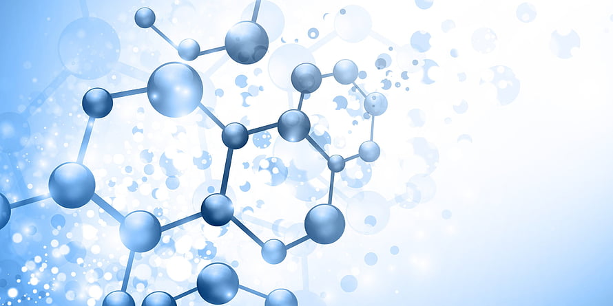 Abstract Blue Molecular Structure with Glowing Spheres and Bokeh Background HD wallpaper