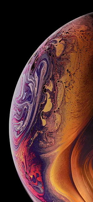 Vibrant Swirling Planet Surface with Purple and Orange Marbled Patterns Against Black Space HD phone wallpaper