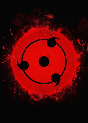 Naruto Sharingan Eye Symbol with Red Glow and Dark Smoke Background HD phone wallpaper