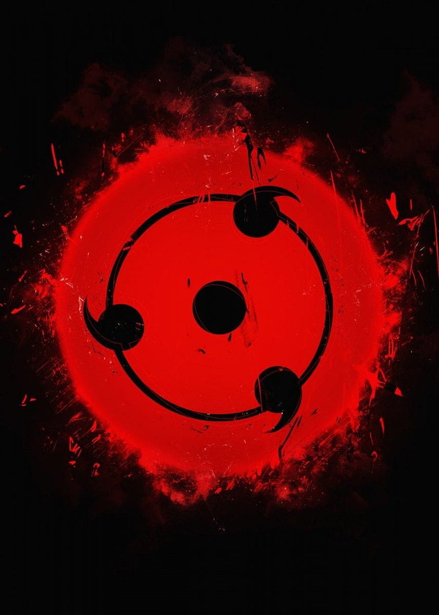 Naruto Sharingan Eye Symbol with Red Glow and Dark Smoke Background HD phone wallpaper
