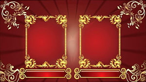 Elegant Gold Ornamental Wedding Frame Design on Deep Red Background HD wallpaper