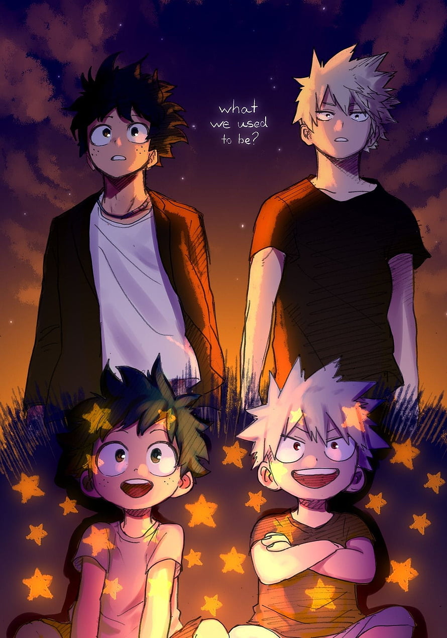My Hero Academia Deku and Bakugou Childhood and Teenage Years Anime Illustration HD phone wallpaper