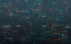 Futuristic Cybernetic HUD Interface with Glowing Digital Circuit Patterns and Neon Data Streams HD wallpaper