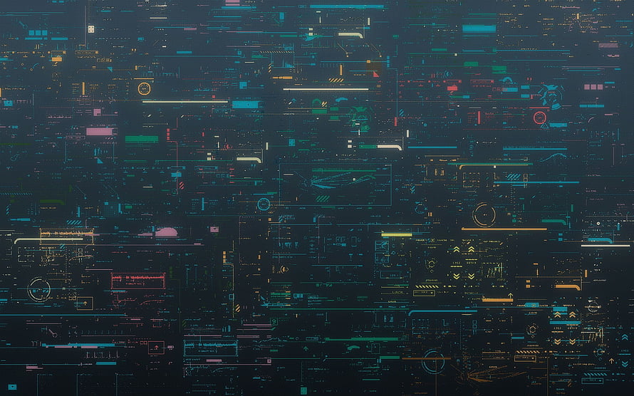 Futuristic Cybernetic HUD Interface with Glowing Digital Circuit Patterns and Neon Data Streams HD wallpaper