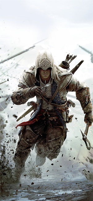 Assassin's Creed Ezio Auditore Running Through Shallow Water With Bow And Arrows HD phone wallpaper