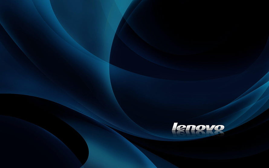 Lenovo Dark Blue Abstract Wave Design with Sleek Logo and Glossy Reflection HD wallpaper
