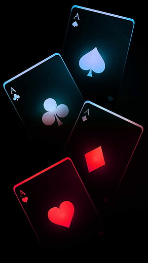 Four Glowing Ace Playing Cards on Black Background HD phone wallpaper