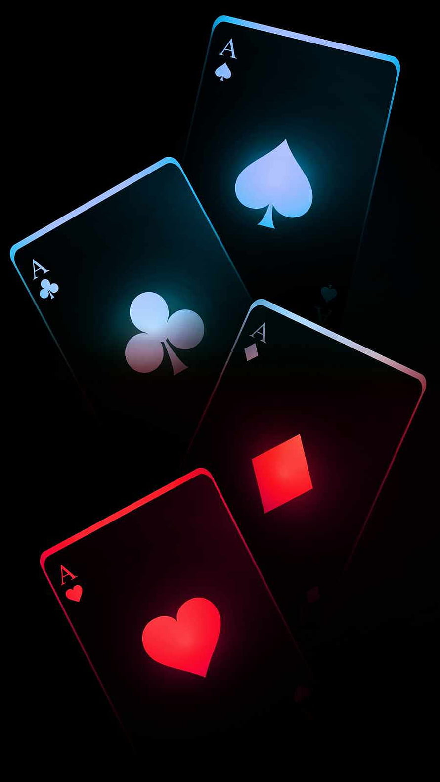 Four Glowing Ace Playing Cards on Black Background HD phone wallpaper