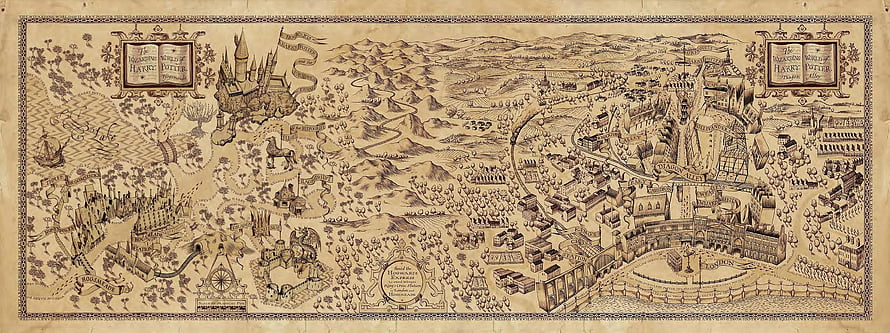 Harry Potter Marauder's Map Illustration Featuring Hogwarts Castle and Diagon Alley HD wallpaper