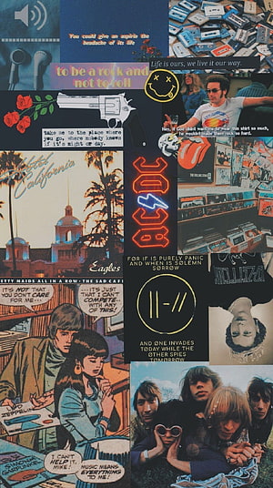Classic Rock Aesthetic Collage Featuring ACDC, Eagles, Led Zeppelin and Rolling Stones Album Art HD phone wallpaper