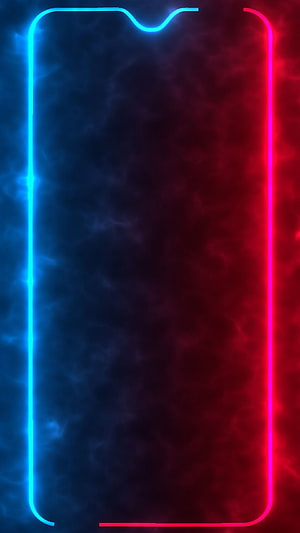 Dual-tone neon phone frame with glowing blue and red edges on a dark smoky background HD phone wallpaper