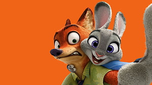Nick Wilde and Judy Hopps from Zootopia in a Playful Animated Scene HD wallpaper