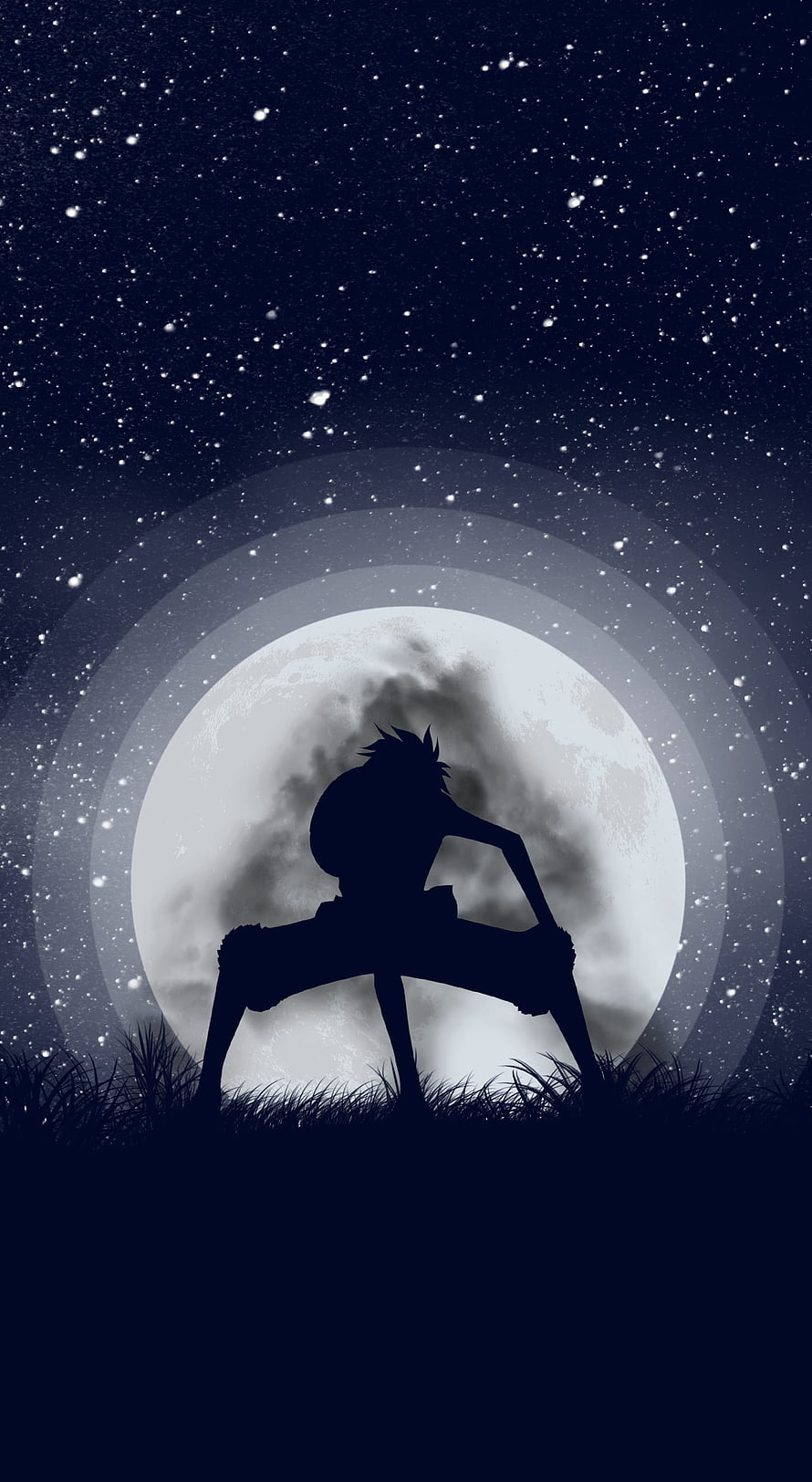 Monkey D. Luffy Silhouette in Gear Second Pose Against a Glowing Full Moon HD phone wallpaper