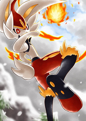 Cinderace Dynamic Fire Kick Action Artwork in Snowy Landscape HD phone wallpaper