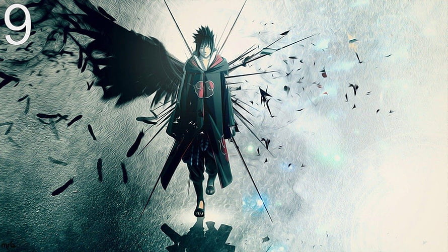 Sasuke Uchiha with Black Wings and Sharingan in Dark Anime Artwork HD wallpaper