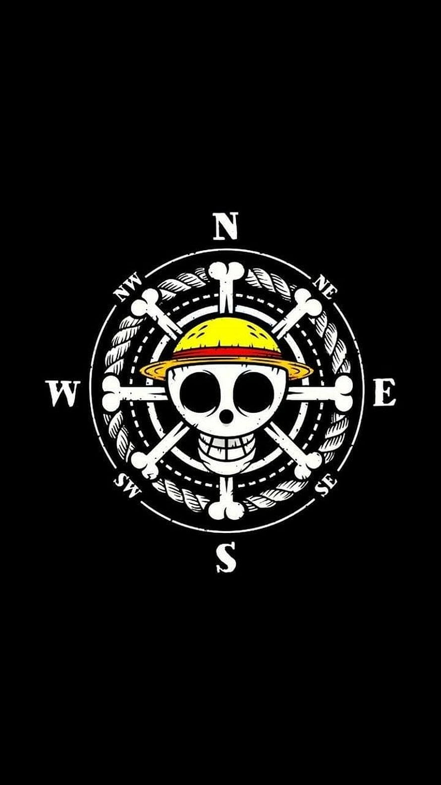 One Piece Jolly Roger Compass Logo on Black Background HD phone wallpaper