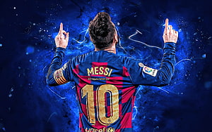 Lionel Messi FC Barcelona Number 10 Jersey Back View with Blue Neon Energy Effects HD wallpaper