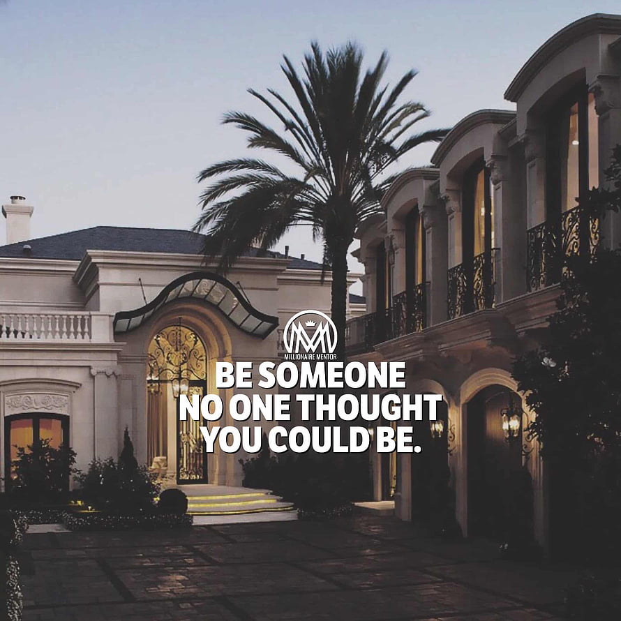 Luxury Mediterranean Estate at Dusk with Palm Tree and Inspirational Quote HD phone wallpaper