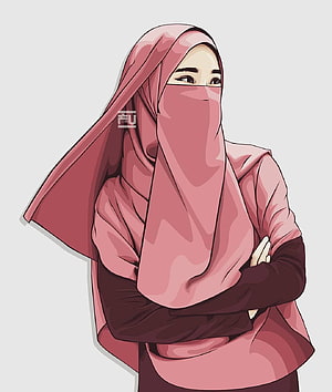 Pink Hijab Muslim Woman Cartoon Illustration with Crossed Arms, Cute Islamic Muslim Girl Cartoon : Banglafeeds, muslim girl cartoon with family HD phone wallpaper