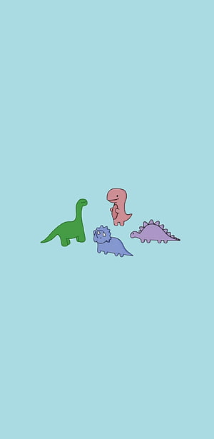 Cute Cartoon Dinosaurs Group on Pastel Blue Background HD phone wallpaper