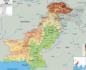 Detailed Physical Map of Pakistan Showing Provinces, Cities, and Topography HD wallpaper