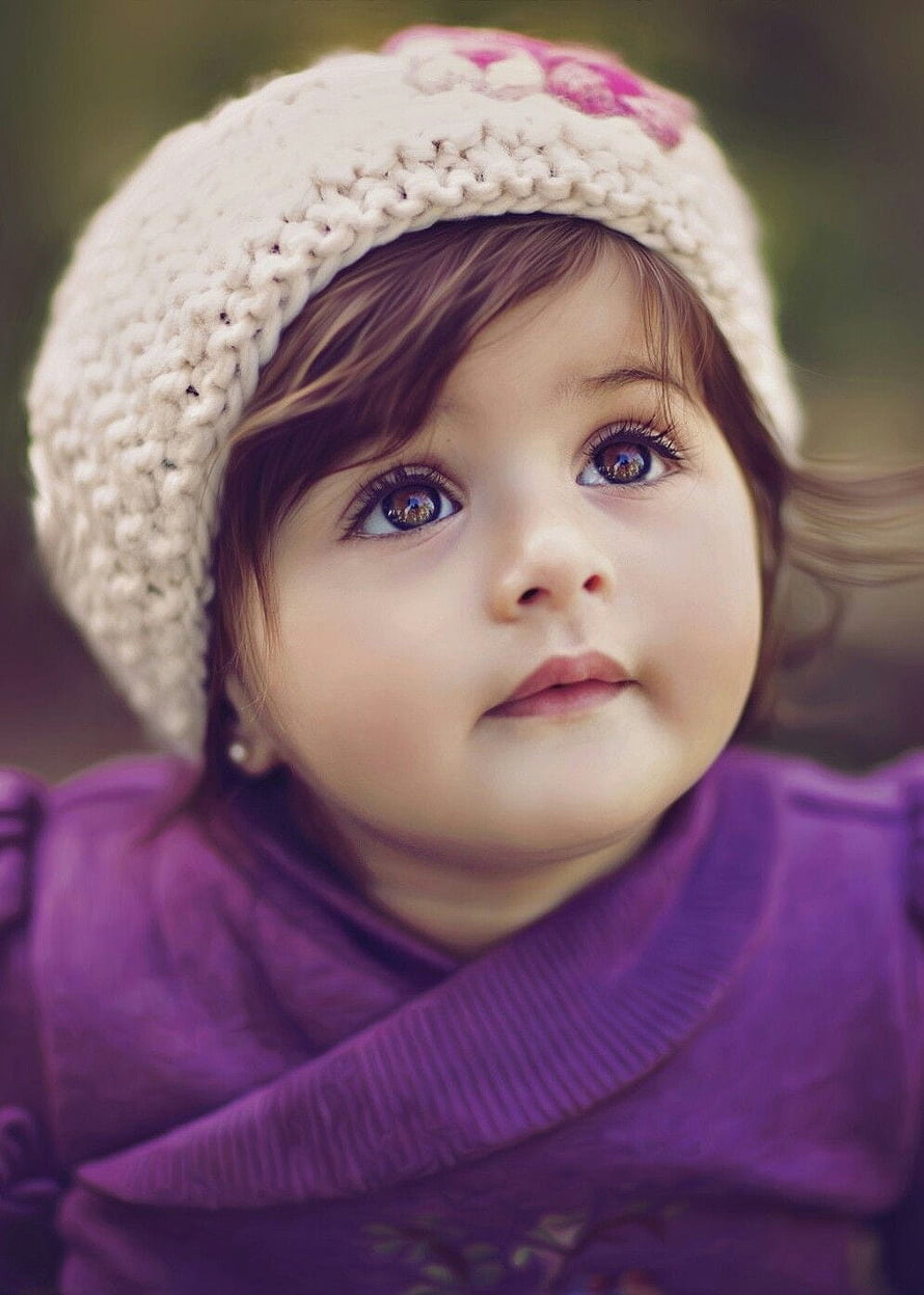 Adorable Toddler Girl Wearing Knit Beanie and Purple Top HD phone wallpaper