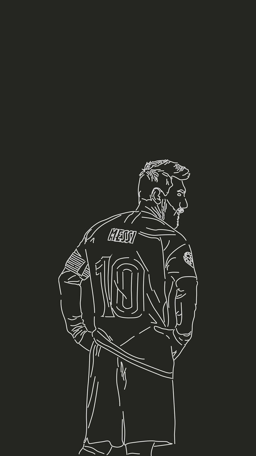 Lionel Messi Line Art Portrait in Number 10 Jersey on Dark Background HD phone wallpaper