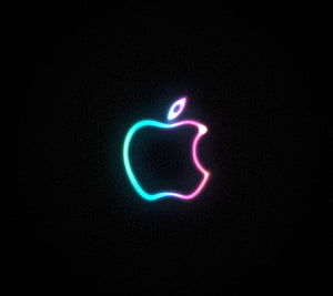 Apple Logo Neon Glow in Cyan and Pink on Black Background HD wallpaper