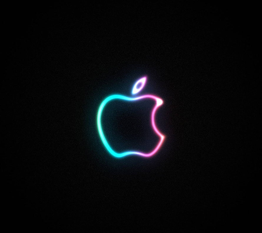 Apple Logo Neon Glow in Cyan and Pink on Black Background HD wallpaper