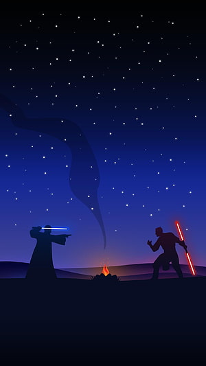 Star Wars Silhouette Duel: Luke Skywalker and Darth Vader Face Off Under a Starry Night Sky HD phone wallpaper