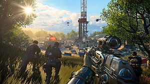 Call of Duty Infinite Warfare First Person Combat Scene With Sniper Rifle And Military Squad HD wallpaper